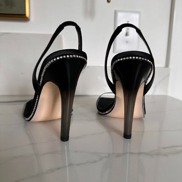 Good American Crystal Crush Lucite Satin Rhinestones Stilletto Heels SZ 9 - Picture 5 of 10